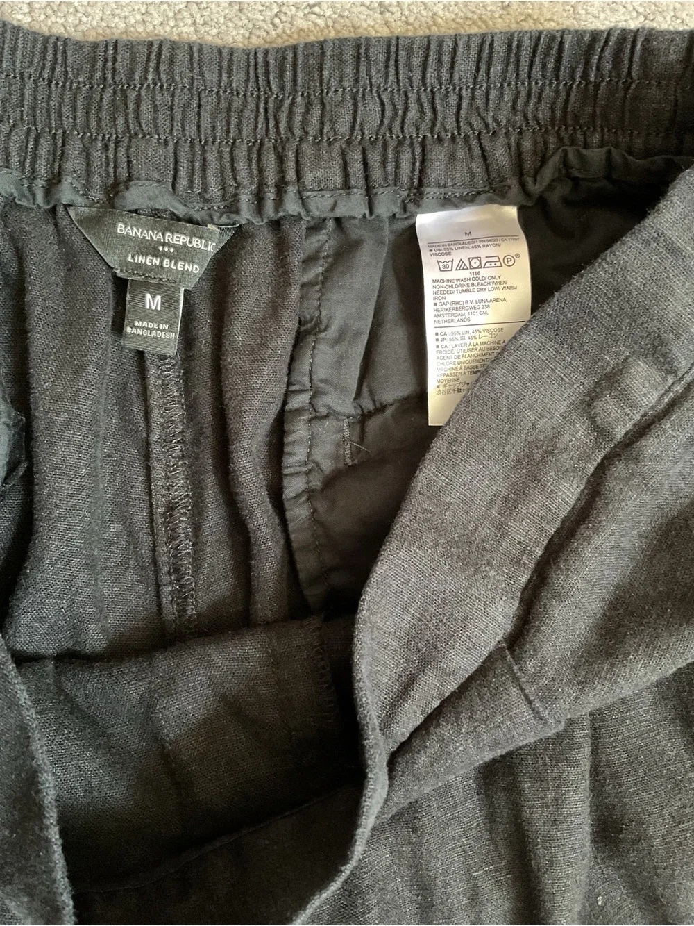 Banana Republic Black Linen Blend Wide Leg Pants Size M Palazzo Culotte Pleated